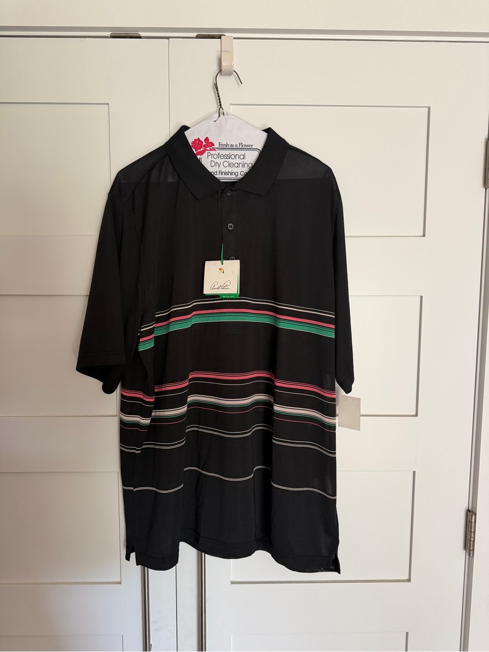 Arnold Palmer Golf Men's Black Polo with Green Stripe NWT Sheer Dry